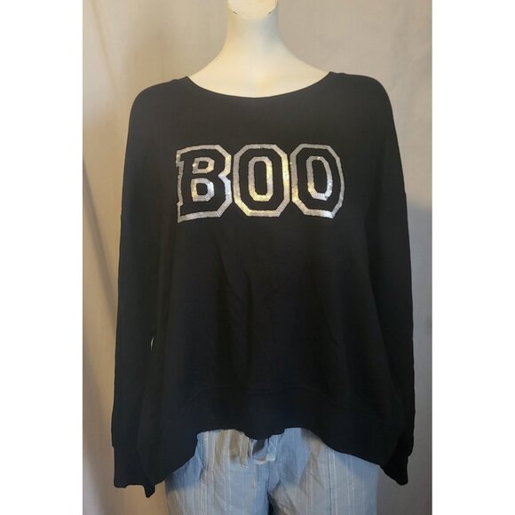 Cynthia Rowley Size XL BOO Halloween Sweatshirt Black Soft Long-Sleeve NWT - Picture 1 of 5